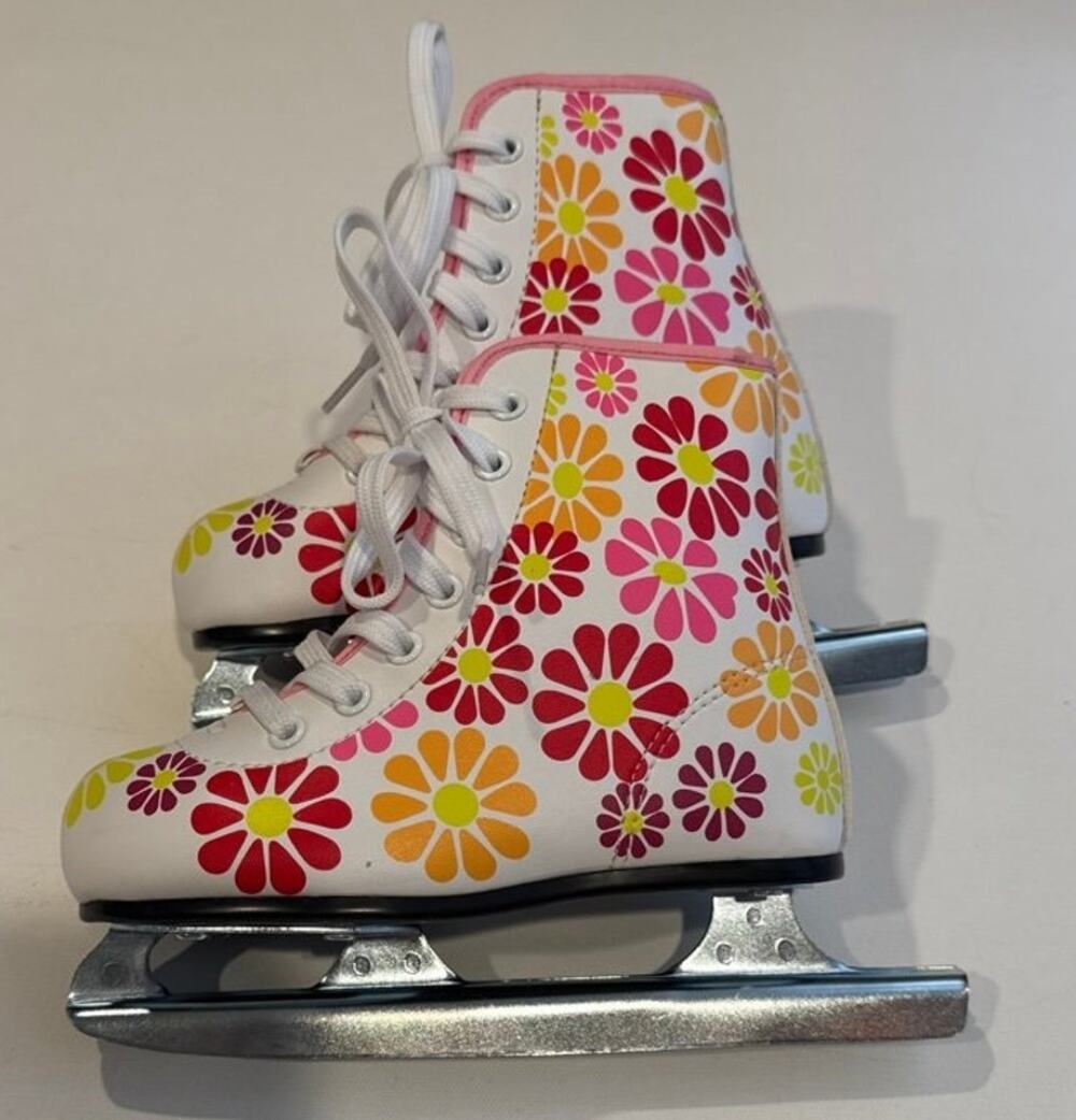 GIRLS FLOWER POWER DOUBLE RUNNER TODDLER ICE SKATE Size 9